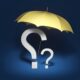 Umbrella with question mark representing the term vs whole life insurance decision